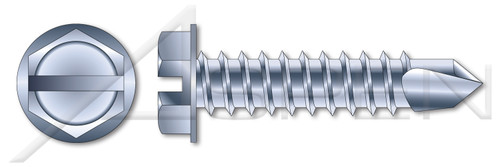 #8 X 1/2" Self-Drilling Screws, Hex Indented Washer, Slotted, Steel, Zinc Plated and Baked