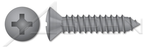#8 X 1-1/4" Self-Tapping Sheet Metal Screws, Type "AB", Oval Phillips Drive, Steel, Plain