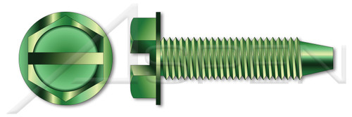#8-32 X 3/8" Machine Screws, Hex Indented Washer, Slotted, Header Point, Steel, Green Zinc