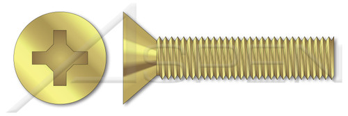#6-32 X 1-1/4" Machine Screws, Flat Phillips Drive, 82 Degree Countersink, Full Thread, Brass