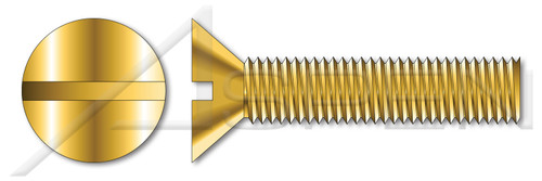 #6-32 X 3/8" Machine Screws, Flat Slot Drive, 82 Degree Countersink, Full Thread, Brass