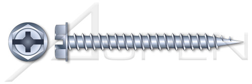 #10 X 1-1/4", A/F=1/4" Self-Piercing Screws, Hex Indented Washer Phillips/Slot Combo Drive, Steel, Zinc Plated