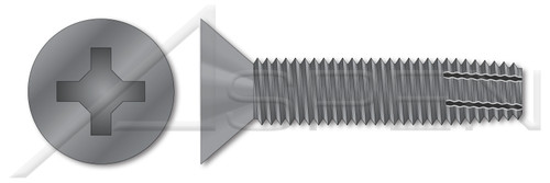 1/4"-20 X 2" Thread-Cutting Screws, Type "F", Flat Head Phillips Drive, Steel, Plain