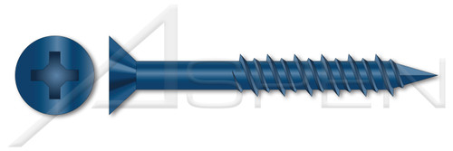 1/4" X 1-1/4" Concrete Screws, Flat Phillips Drive, Steel, Blue Ruspert Ceramic Coating