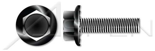 5/16"-18 X 1-1/2" Flange Screws, Locking Serrations, Full Thread, Steel, Black Oxide