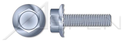 #10-32 X 1-1/4" Flange Screws, Locking Serrations, Full Thread, Steel, Zinc Plated