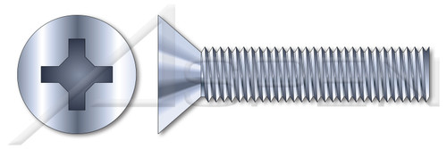 M1.6-0.35 X 6mm DIN 965 / ISO 7046, Metric, Machine Screws, Flat Phillips Drive, Full Thread, Class 4.8 Steel, Zinc Plated