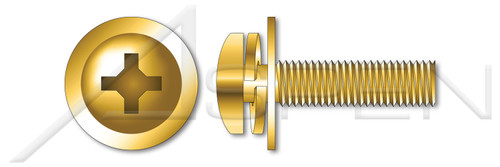 M4 X 12mm Metric, SEMS Split Lock and Flat Washer Machine Screws, Small Pan Head Phillips Drive, Steel, Yellow Zinc and Baked, JIS B1188