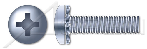 M2-0.4 X 6mm Metric, SEMS External Tooth Washer Machine Screws, Pan Phillips Drive, Steel, Zinc Plated and Baked, ISO 7045