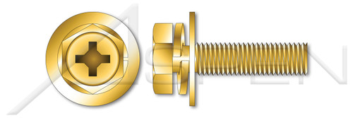 M3-0.5 X 8mm Metric, SEMS Split Lock and Flat Washer Machine Screws, Hex Phillips, Steel, Yellow Zinc and Baked, JIS B1187