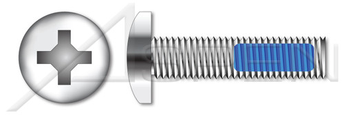 #8-32 X 3/4" Machine Screws, Pan Phillips Drive, Thread-Locking Patch, Full Thread, Stainless Steel