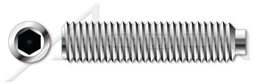 3/8"-16 X 1/2" Hex Socket Set Screws, Half-Dog Point, Full Thread, Stainless Steel