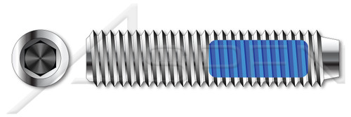 1/4"-20 X 1-1/4" Hex Socket Set Screws, Thread-Locking Patch, Cup Point, Full Thread, Stainless Steel