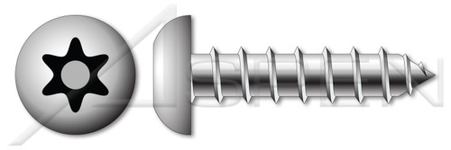 #8 X 1/2" Self-Tapping Sheet Metal Screws, Button Head Tamper-Resistant 6Lobe Torx(r) Pin Drive, Type "A", Stainless Steel