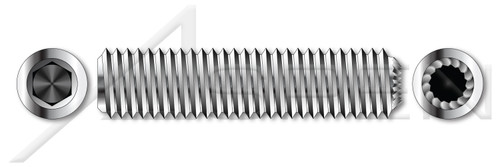 #4-40 X 3/16" Hex Socket Set Screws, Knurled Cup Point, Full Thread, Stainless Steel