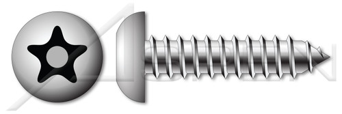 #14 X 1" Self-Tapping Sheet Metal Screws, Button Head Tamper-Resistant Torx Plus(r) Pin Drive, Type "AB", Stainless Steel