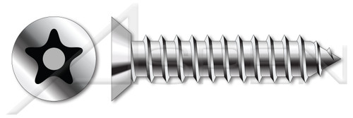 #12 X 1/2" Self-Tapping Sheet Metal Screws, Flat Countersunk Undercut Head Tamper-Resistant Torx Plus(r) Pin Drive, Stainless Steel
