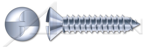 #10 X 1-1/4" Self-Tapping Sheet Metal Security Screws, Oval Countersunk Head Tamper Resistant One-Way Slotted Drive, Type "AB", Steel, Zinc Plated