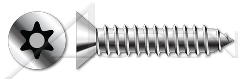 #6 X 1-1/2" Self-Tapping Sheet Metal Screws, Flat Countersunk Head Tamper-Resistant 6Lobe Torx(r) Pin Drive, Type "AB", Stainless Steel, Includes Driver Bit