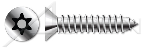 #6 X 3/4" Self-Tapping Sheet Metal Screws, Flat Countersunk Head Tamper-Resistant 6Lobe Torx(r) Pin Drive, Type "AB", Stainless Steel, Includes Driver Bit