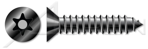 #10 X 1-1/4" Self-Tapping Sheet Metal Screws, Flat Countersunk Head Tamper-Resistant 6Lobe Torx(r) Pin Drive, Type "AB", Steel, Black Oxide, Includes Driver Bit