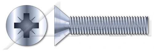 M4-0.7 X 55mm DIN 965 / ISO 7046, Metric, Machine Screws, Flat Pozi Recess Type Z, Steel, Zinc Plated