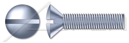 M4-0.7 X 25mm DIN 964 / ISO 2010, Metric, Machine Screws, Oval Slot Drive, Full Thread, Class 4.8 Steel, Zinc Plated