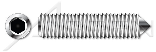 M4-0.7 X 20mm DIN 914 / ISO 4027, Metric, Hex Socket Set Screws, Cone Point, A2 Stainless Steel