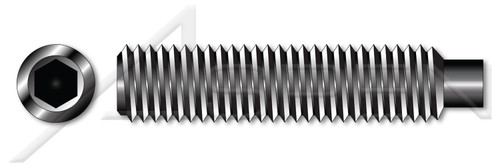 M12-1.75 X 40mm DIN 915 / ISO 4028, Metric, Hex Socket Set Screws, Full Dog Point, Class 45H Steel, Black