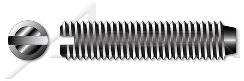 M2.5-0.45 X 4mm DIN 551 / ISO 4766, Metric, Slotted Set Screws, Flat Point, Class 4.6 Steel, Plain