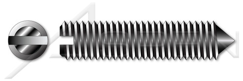 M4-0.7 X 10mm DIN 553 / ISO 7434, Metric, Slotted Set Screws, Cone Point, Class 4.6 Steel, Plain