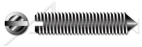 M4-0.7 X 12mm DIN 553 / ISO 7434, Metric, Slotted Set Screws, Cone Point, Class 4.6 Steel, Plain