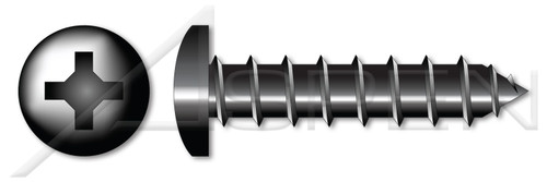 #10 X 2" Self-Tapping Sheet Metal Screws, Type "A", Pan Phillips Drive, 18-8 Stainless Steel, Black Oxide