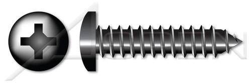 #4-24 X 1/2" Self-Tapping Sheet Metal Screws, Type "AB", Pan Phillips Drive, 18-8 Stainless Steel, Black Oxide