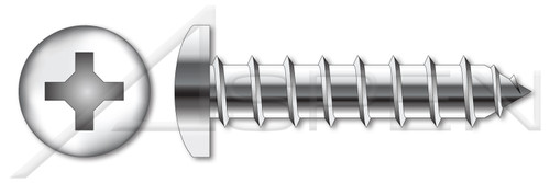 #4 X 1" Self-Tapping Sheet Metal Screws, Type "A", Pan Phillips Drive, Stainless Steel