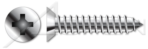 #4 X 3/16" Self-Tapping Sheet Metal Screws, Type "AB", Flat Undercut Phillips Drive, Stainless Steel