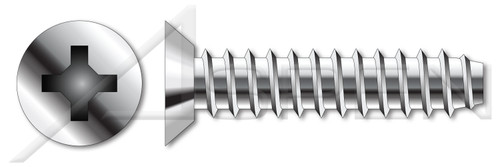 #4 X 3/8" Self-Tapping Sheet Metal Screws, Type "B", Flat Undercut Phillips Drive, Stainless Steel