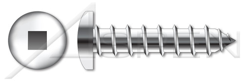 #4 X 1/2" Self-Tapping Sheet Metal Screws, Type "A", Pan Square Drive, Stainless Steel