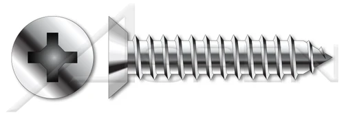 #10 X 5/8" Self-Tapping Sheet Metal Screws, Type "AB", Flat Undercut Phillips Drive, Stainless Steel