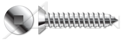 #8 X 3/8" Self-Tapping Sheet Metal Screws, Type "AB", Flat Undercut Square Drive, Stainless Steel
