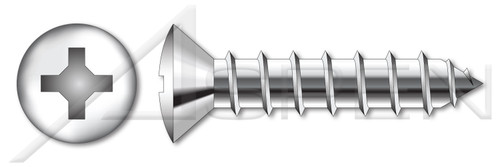 #6 X 1/4" Self-Tapping Sheet Metal Screws, Type "A", Oval Phillips Drive, Stainless Steel