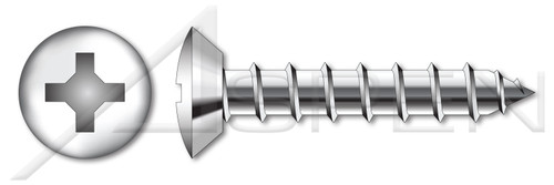 #12 X 1/2" Self-Tapping Sheet Metal Screws, Type "A", Oval Undercut Phillips Drive, Stainless Steel