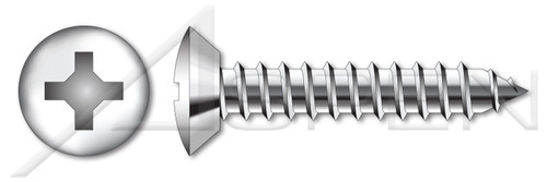 #4 X 3/16" Self-Tapping Sheet Metal Screws, Type "AB", Oval Undercut Phillips Drive, Stainless Steel