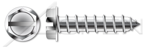 #10 X 2" Self-Tapping Sheet Metal Screws, Type "A", Hex Slotted Indented Washer Head, Stainless Steel