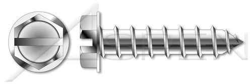 #10 X 3/8" Self-Tapping Sheet Metal Screws, Type "A", Hex Slotted Indented Washer Head, Stainless Steel