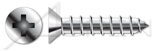 #12 X 1" Self-Tapping Sheet Metal Screws, Type "A", Flat Phillips Drive, 316 Stainless Steel