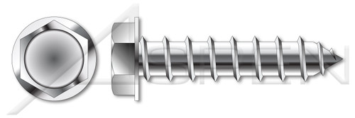 3/8" X 1-1/2" Self-Tapping Sheet Metal Screws, Type "A", Hex Indented Washer Head, Stainless Steel