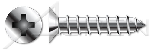#8 X 5/8" Self-Tapping Sheet Metal Screws, Type "A", Flat Phillips Drive, 100 Degree Countersink, Stainless Steel
