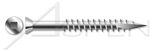 #7 X 3" Deck Screws, Flat Trim Head Square Drive, Type 17 Point, 316 Stainless Steel