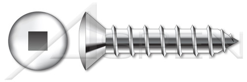 #10 X 1-1/2" Self-Tapping Sheet Metal Screws, Type "A", Oval Square Drive, Stainless Steel